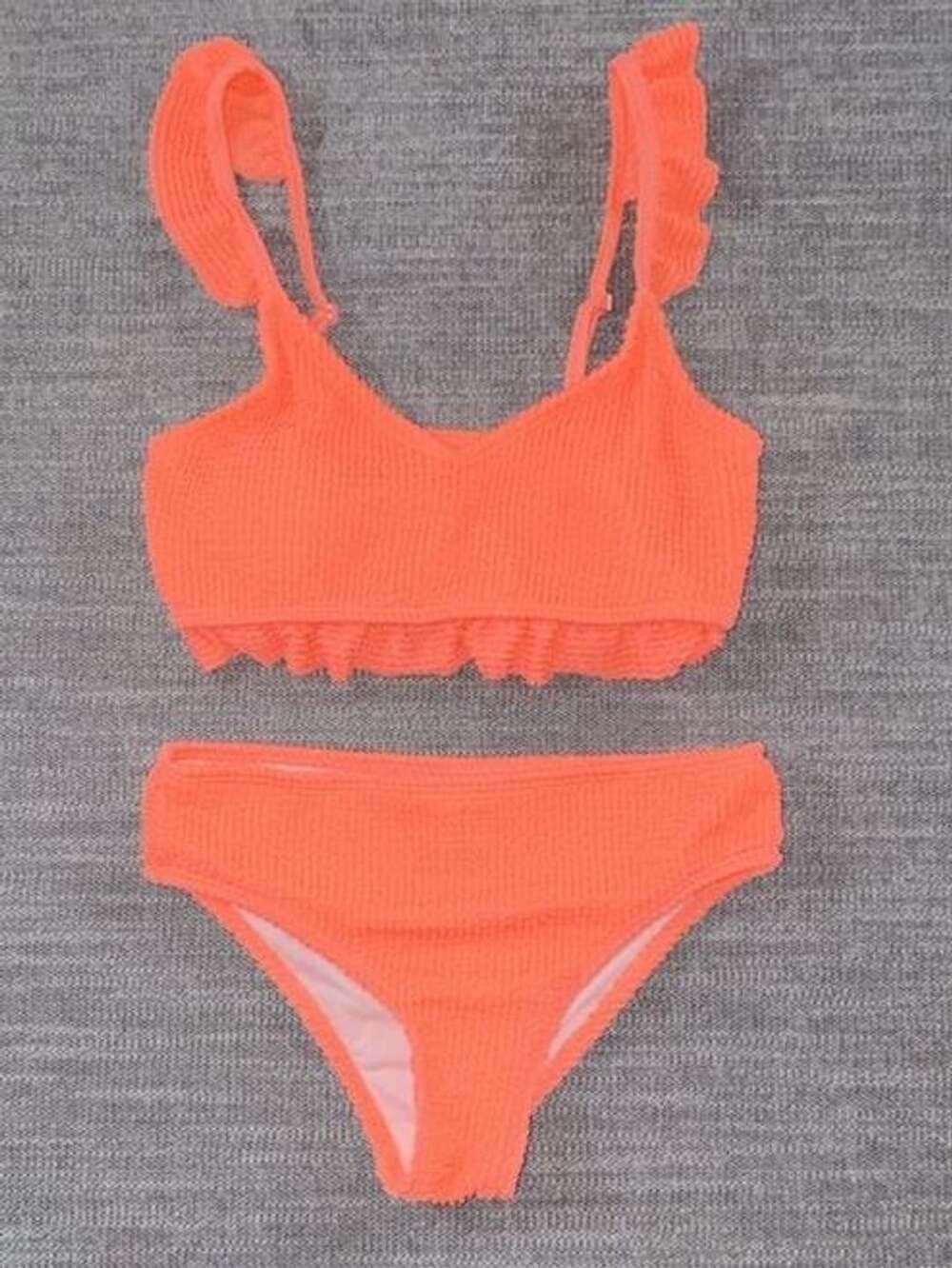 Unbranded Ruffle Bikini Set Size 9-10Y Orange Smocked Two Piece Swimsuit